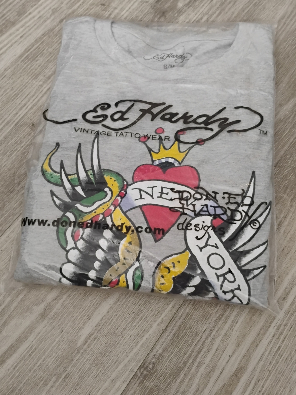 Ed Hardy  Gray Graphic Logo T Shirt Vaintage Tattoo Wear🆕☠️💀❤️‍🔥❤️‍🩹